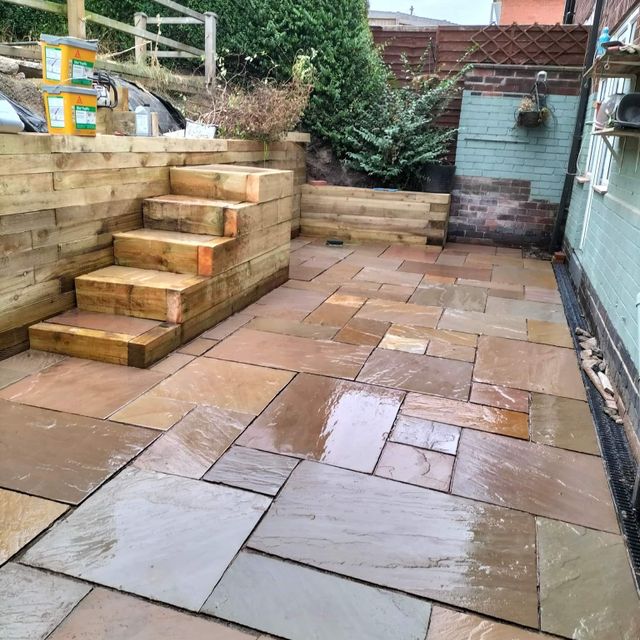 paved patio and steps